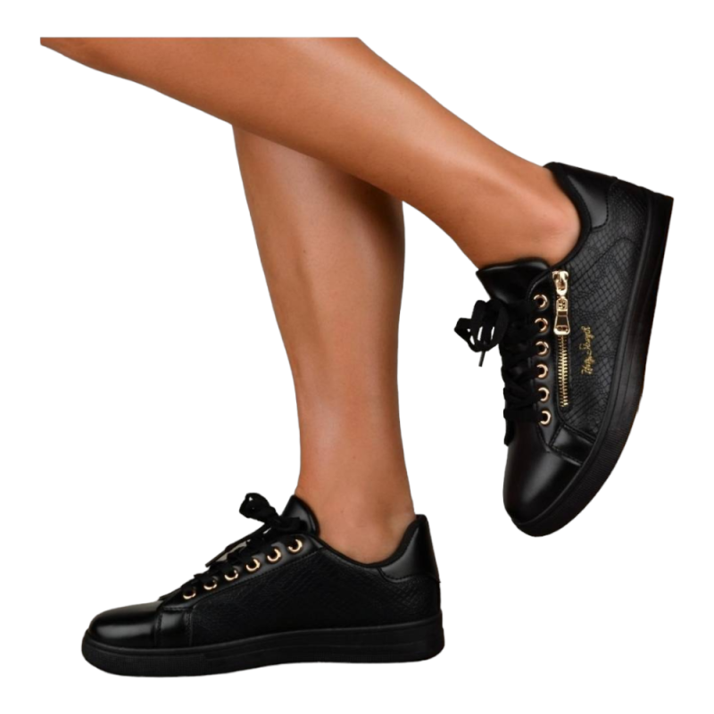 Γυναικεία sneakers με χρυσές λεπτομέρειες BY2021 Μαύρο