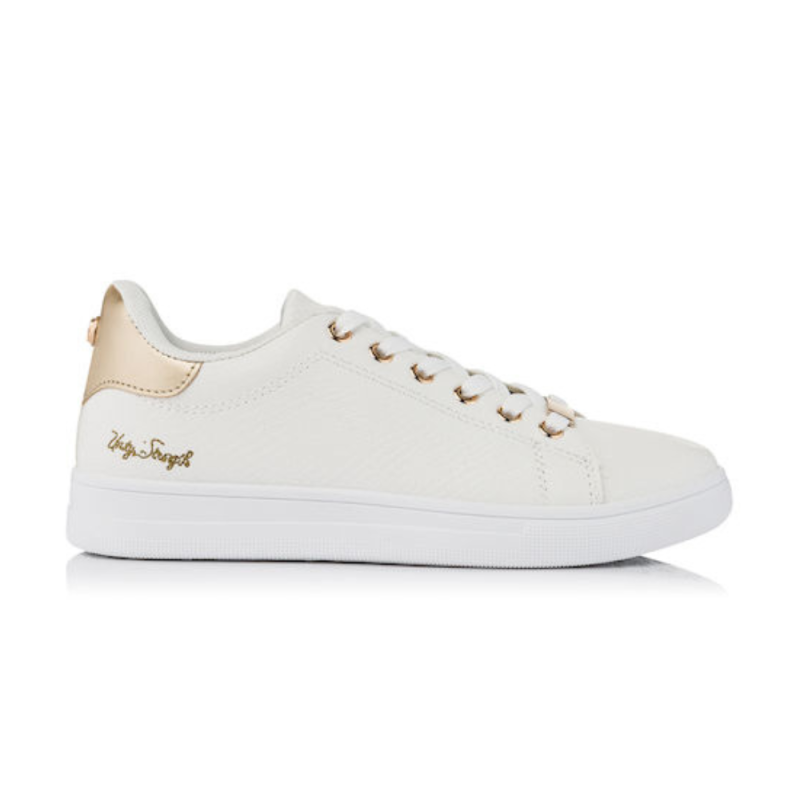 Γυναικεία sneakers με χρυσές λεπτομέρειες Λευκό/χαλκός